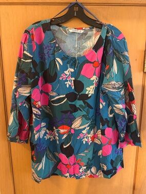 Tatuum Women’s Floral Colorful Blouse Top Made in Poland Blue Pink Size 16 (46)